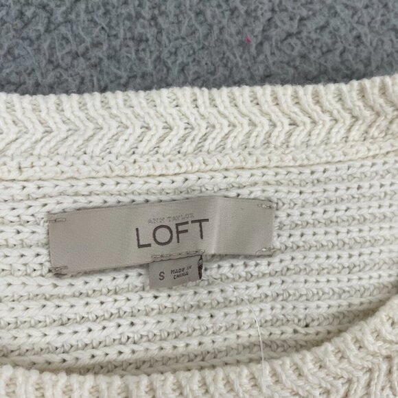 NEW LOFT Knit Sweater Women S White Crew Neck Button Shoulder - Picture 5 of 10